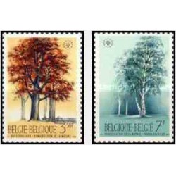 2 عدد تمبر درختان - سال حفاظت از طبیعت - بلژیک 1970     