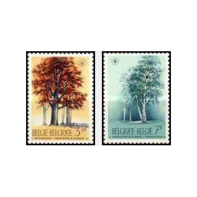 2 عدد تمبر درختان - سال حفاظت از طبیعت - بلژیک 1970     