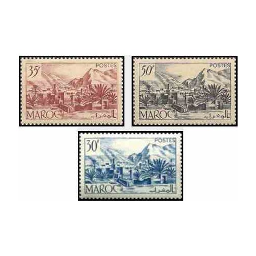 3 عدد تمبر سری پستی - دره توردا - مراکش 1950 با شارنیه