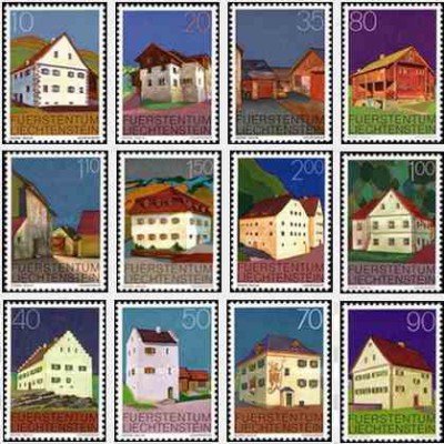 12 عدد تمبر سری پستی ساختمانها - لیختنشتاین 1978 ارزش روی تمبرها 9.5 فرانک سوئیس