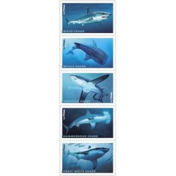 5 عدد تمبر زندگی دریایی - کوسه ها - خود چسب - B - آمریکا 2017