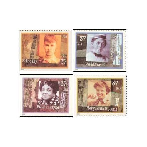 4 عدد تمبر زنان در روزنامه نگاری - خود چسب - B - آمریکا 2002