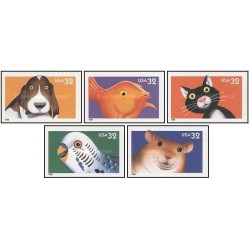 5 عدد تمبر حیوانات خانگی - سری Bright Eyes - خود چسب - خود چسب - B - آمریکا 1998