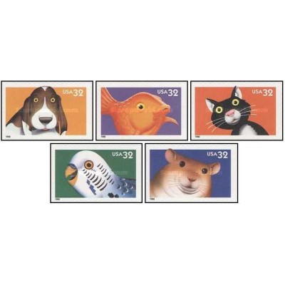 5 عدد تمبر حیوانات خانگی - سری Bright Eyes - خود چسب - خود چسب - B - آمریکا 1998