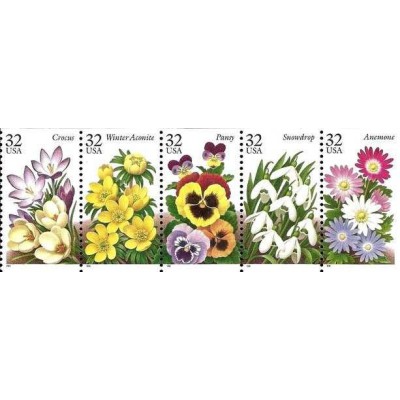 5 عدد تمبر گل های باغچه - خود چسب - B - آمریکا 1996