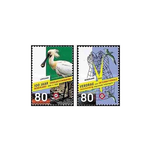 2 عدد تمبر پرندگان - حفاظت از طبیعت - هلند 1999