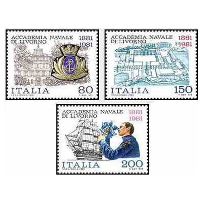 3 عدد تمبر صدمین سالگرد آکادمی نیروی دریایی لیو ورنو - ایتالیا 1981    
