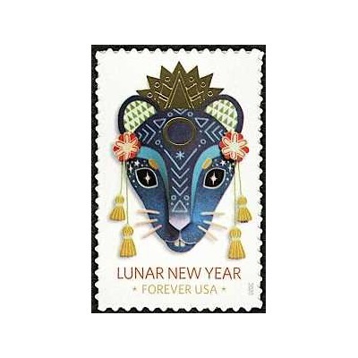 1 عدد تمبر سال نو چینی - سال موش - خود چسب - آمریکا 2020