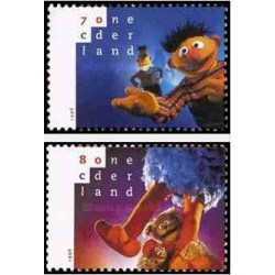 2 عدد تمبر خیابان کنجد - Sesame - هلند 1996