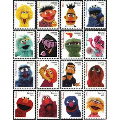 16 عدد تمبر مجموعه تلویزیونی - پنجاهمین سالگرد خیابان کنجد - Sesame - خود چسب - آمریکا 2019 تمبرها جدا از هم