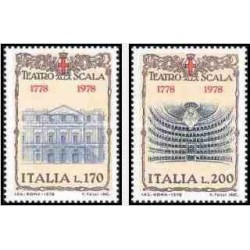 2 عدد تمبر دویستمین سالگرد خانه اپرا اسکالا ، در میلان - ایتالیا 1978
