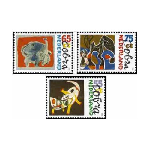 3 عدد تمبر هنر مدرن - تابلو نقاشی - هلند 1988  
