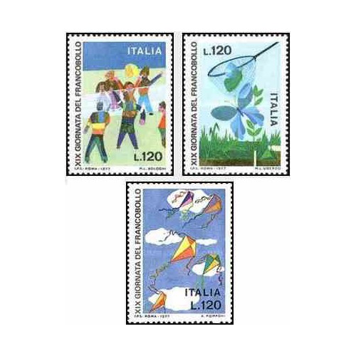 3 عدد تمبر روز تمبر با تب - ایتالیا 1977