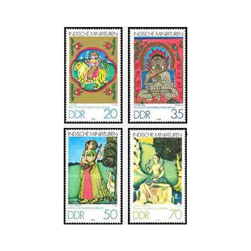 4 عدد تمبر هنر مینیاتور هند - تابلو نقاشی - جمهوری دموکراتیک آلمان 1979