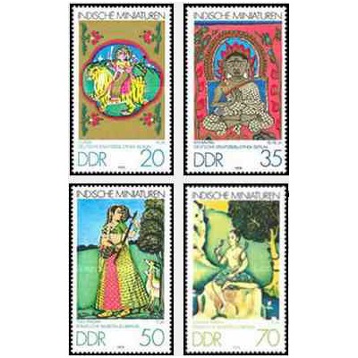 4 عدد تمبر هنر مینیاتور هند - تابلو نقاشی - جمهوری دموکراتیک آلمان 1979