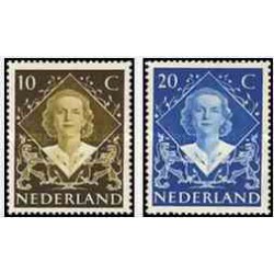 2 عدد تمبر تاجگذاری ملکه جولیانا - هلند 1948
