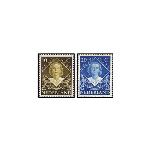 2 عدد تمبر تاجگذاری ملکه جولیانا - هلند 1948