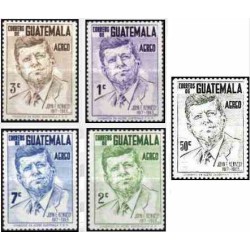 5 عدد تمبر پست هوایی - بزرگداشت کندی رئیس جمهور آمریکا - 1963- 1917- گواتمالا 1964    