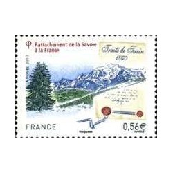 1 عدد  تمبر صد و پنجاهمین سالگرد معاهده تورین - بازگشت ساووی به فرانسه - فرانسه 2010
