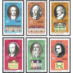 6 عدد تمبر شخصیتها و خانه هایشان در وایمار - یوهان ولفگانگ گوته - جمهوری دموکراتیک آلمان 1973