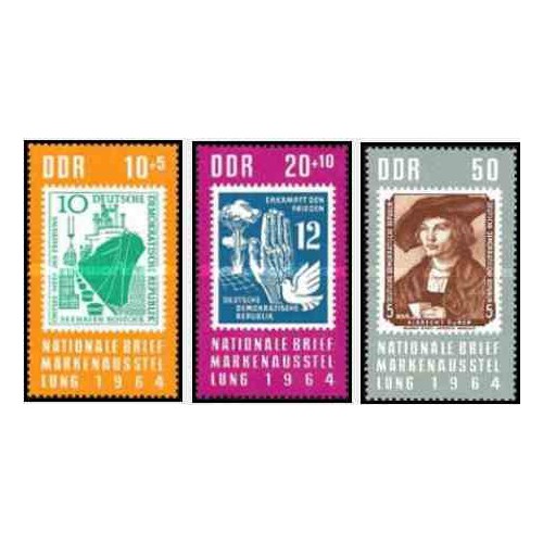 3 عدد تمبر نمایشگاه ملی تمبر - تمبر در تمبر - جمهوری دموکراتیک آلمان 1964    