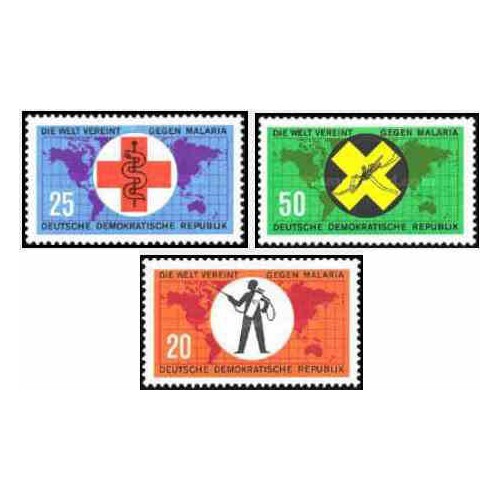 3 عدد تمبر ریشه کنی مالاریا - جمهوری دموکراتیک آلمان 1963