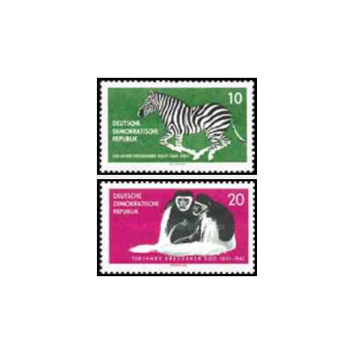 2 عدد تمبر صدمین سالگرد باغ وحش درسدن - جمهوری دموکراتیک آلمان 1961 