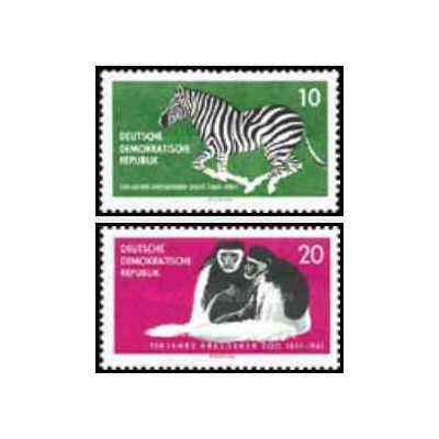 2 عدد تمبر صدمین سالگرد باغ وحش درسدن - جمهوری دموکراتیک آلمان 1961 