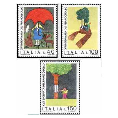 3 عدد تمبر روز تمبر - نقاشی کودک - ایتالیا 1976