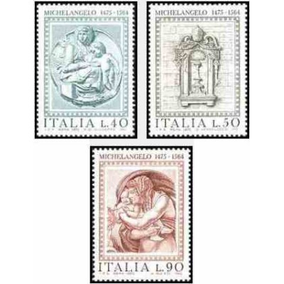 3 عدد تمبر پانصدمین سالگرد تولد میکلانژ - نقاش و پیکر تراش - ایتالیا 1975