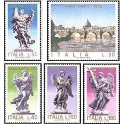 5 عدد تمبر سال مقدس - تابلو نقاشی و مجسمه - ایتالیا 1975