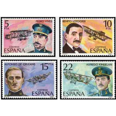 4 عدد تمبر پیشگامان هوانوردی - اسپانیا 1980    