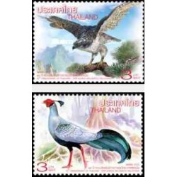 2 عدد تمبر پرندگان - تمبر مشترک با کره شمالی - 40مین سال روابط دیپلماتیک - تایلند 2015