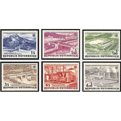 6 عدد تمبر پانزدهمین سالگرد صنعت ملی انرژی - اتریش 1962