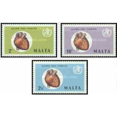 3 عدد تمبر کمپین بین المللی قلب - مالت 1972     