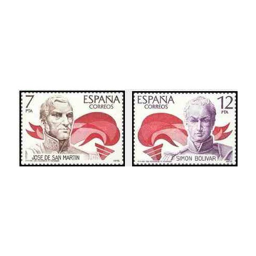 2 عدد تمبر تاریخ اسپانیایی آمریکا -آزادی بخشان - اسپانیا 1978