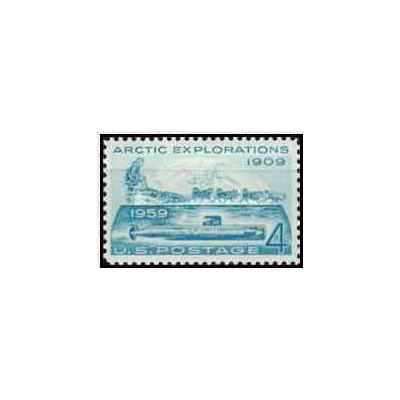 1عدد تمبر 50مین سالگرد سفر رابرت پیری و ناتیلوس به قطب شمال و اولین حمل و نقل زیر دریایی در زیر قطب - آمریکا 1959