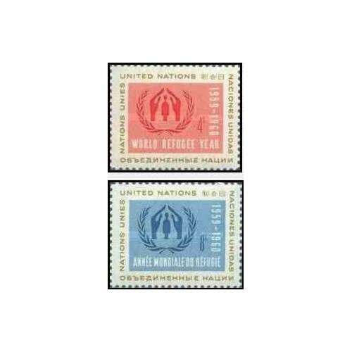 2 عدد تمبر سال جهانی پناهندگان - نیویورک ، سازمان ملل 1959