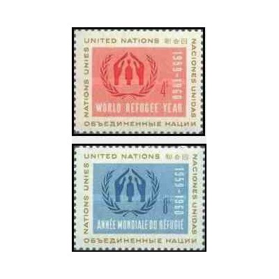 2 عدد تمبر سال جهانی پناهندگان - نیویورک ، سازمان ملل 1959