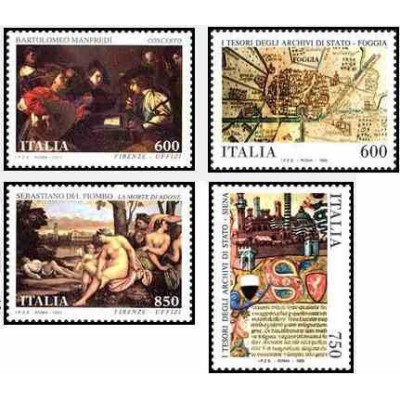 4 عدد تمبر گنجینه های هنری - تابلو نقاشی - ایتالیا 1993