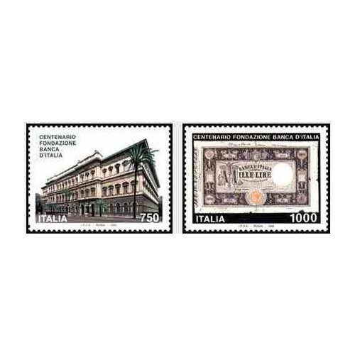 2 عدد تمبر صدمین سالگرد بانک مرکزی ایتالیا - ایتالیا 1993     