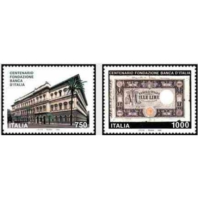 2 عدد تمبر صدمین سالگرد بانک مرکزی ایتالیا - ایتالیا 1993     