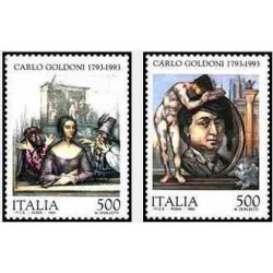 2 عدد تمبر دویستمین سال مرگ کارلو گولدونی- نمایشنامه نویس - ایتالیا 1993