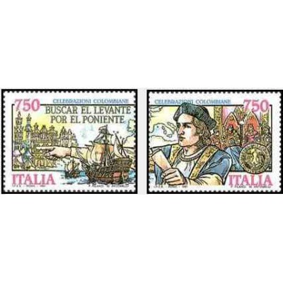 2 عدد تمبر پانصدمین سالگرد کشف آمریکا - ایتالیا 1991