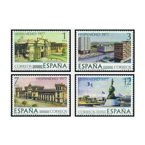 4 عدد تمبر تاریخ آمریکا و اسپانیا - گواتمالا- اسپانیا 1977