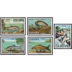 5 عدد تمبر ماهیان رودخانه ای - اسپانیا 1977