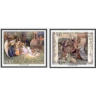 2 عدد تمبر کریسمس- تابلو نقاشی - ایتالیا 1990
