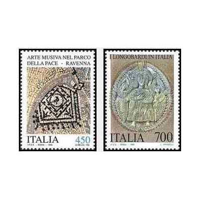 2 عدد تمبر میراث هنری - ایتالیا 1990     
