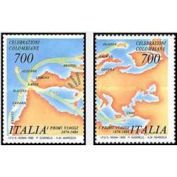 2 عدد تمبر اولین سفر کریستف کلمب - ایتالیا 1990