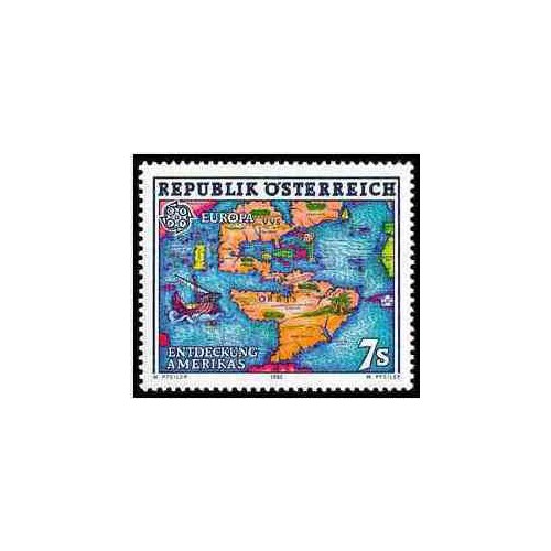 1 عدد تمبر مشترک اروپا - Europa Cept - پانصدمین سالگرد کشف آمریکا -اتریش 1992